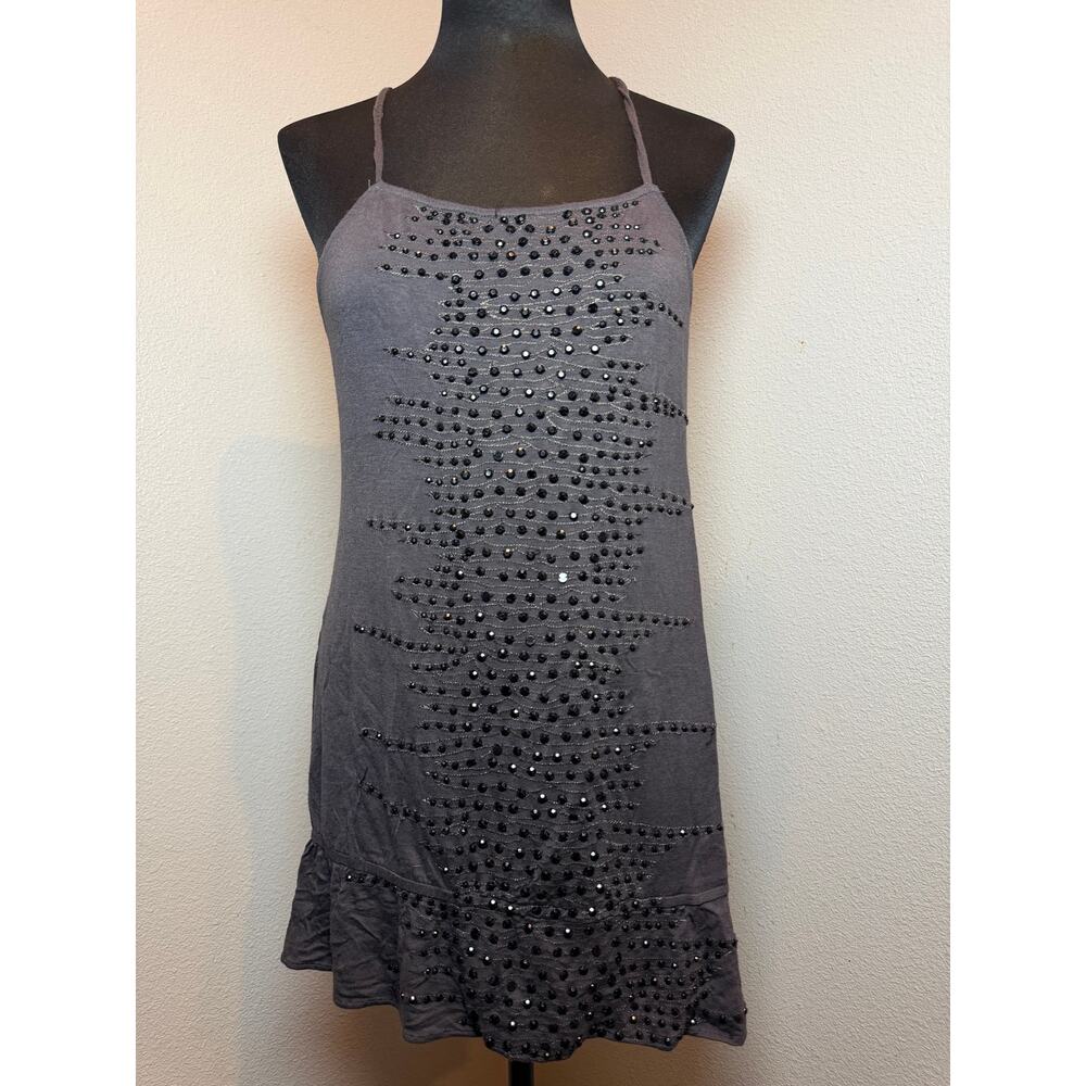 Candie’s Y2K Rhinestone Studded Mini Dress Open Back Strappy Tunic L